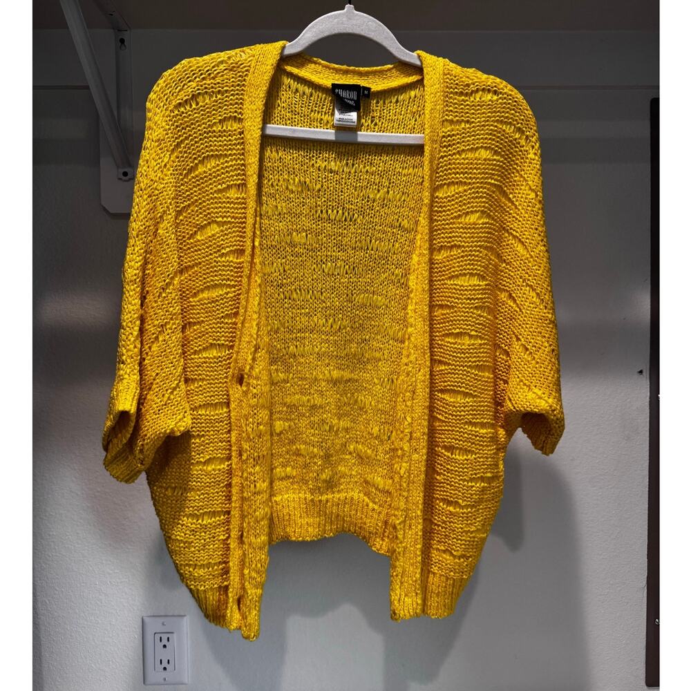 Sharon Young‎ Women's Crochet Knit Cardigan w/ Buttons Size Medium Yellow